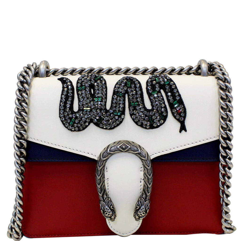 GUCCI Dionysus Mini Crystal Embroidered Snake Shoulder Bag Red - 20% OFF
