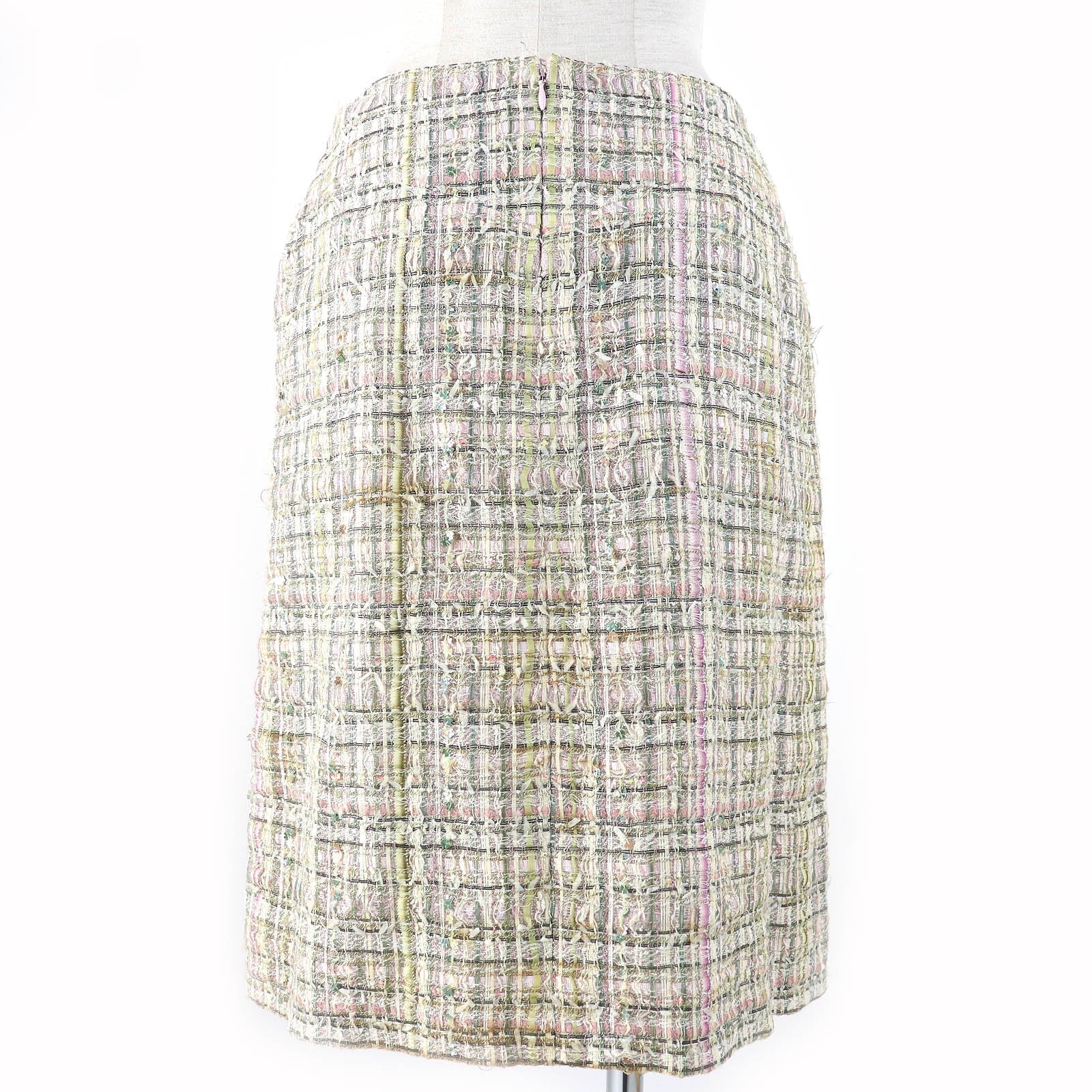Chanel Tweed Skirt Silk Blend Beige Multicolor 36