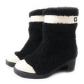 Chanel Sheepskin Leather Boots Black White 35
