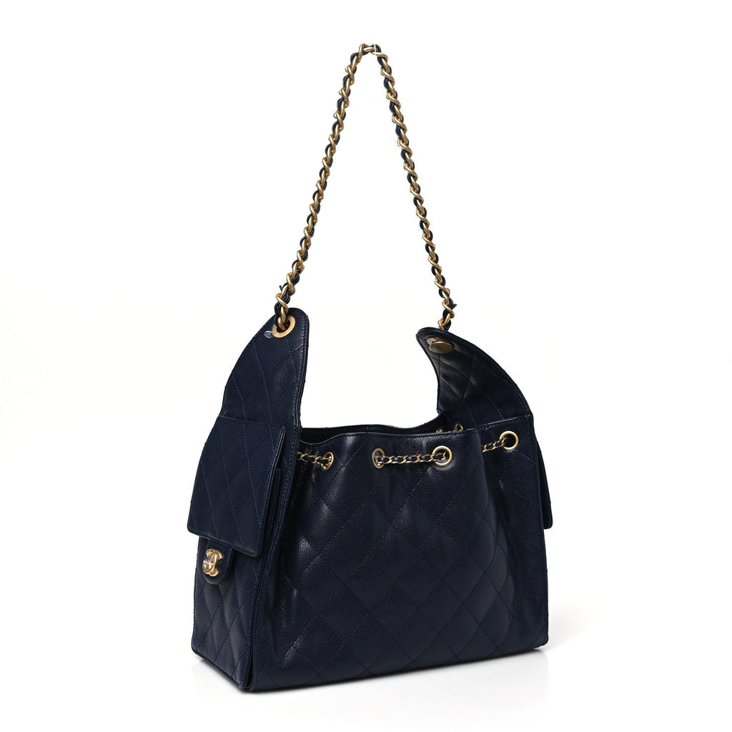 Caviar Quilted Small Chanel 25 Handbag Dark Navy