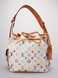 Louis Vuitton Takashi Murakami White Multicolore Monogram Coated Canvas Petit Noe Bag Gold Hardware