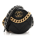 Shiny Goatskin Quilted Chanel 19 Round Clutch With Chain Black