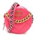 Goatskin Quilted Chanel 19 Round Clutch With Chain Dark Pink
