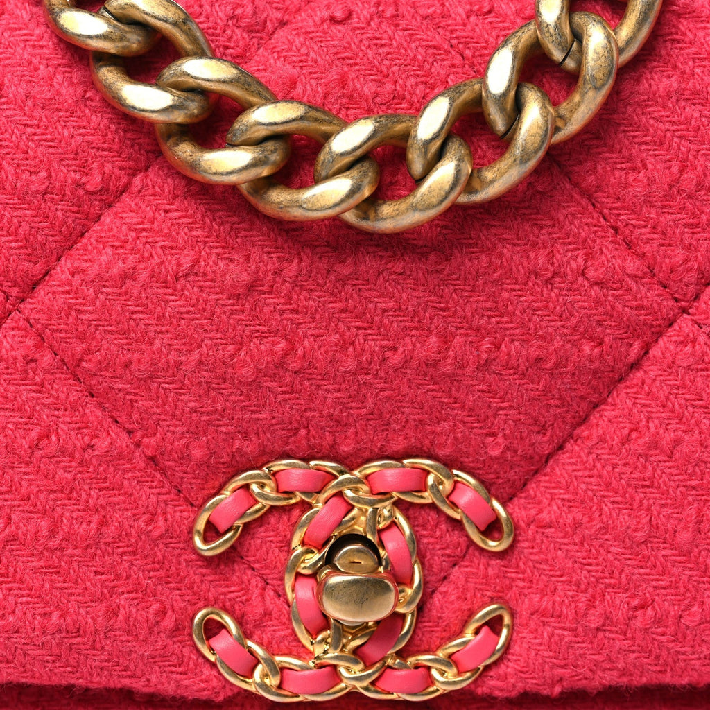 Tweed Quilted Medium Chanel 19 Flap Raspberry