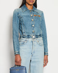 Louis Vuitton Blue Cropped Denim Jacket with Gold Logo Detail and Gold Buttons RRP £2,110 Size FR 34 (UK 6)