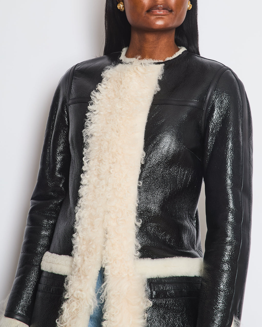 Louis Vuitton Black Leather, Shearling Lined Coat Size FR 36 (UK 8)