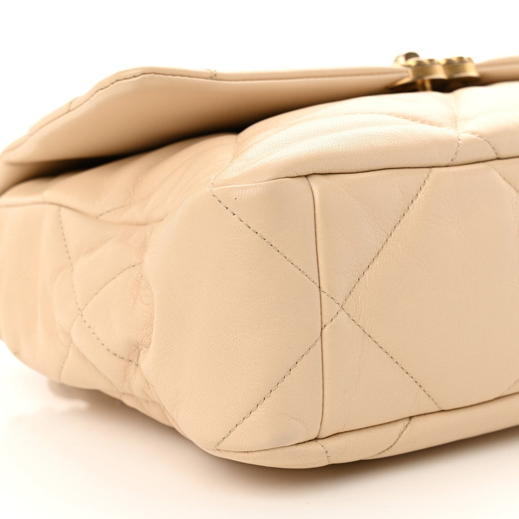 Lambskin Quilted Large Chanel 19 Flap Light Beige