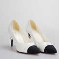 Chanel White Black Pumps with Pearl CC Logo 38
