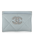 Lambskin Quilted Chanel 19  Holder Light Blue