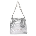 Metallic Calfskin Quilted Small Chanel 22 Silver