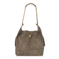Suede Quilted Medium Chanel 25 Handbag Grey