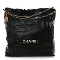Calfskin Quilted Large Chanel 22 Black White