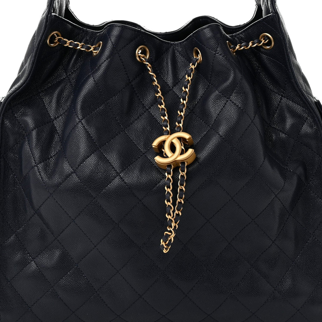 Caviar Quilted Medium Chanel 25 Handbag Dark Navy