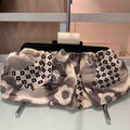 Chanel Vintage Floral Printed Silk Pouch Black White Medium