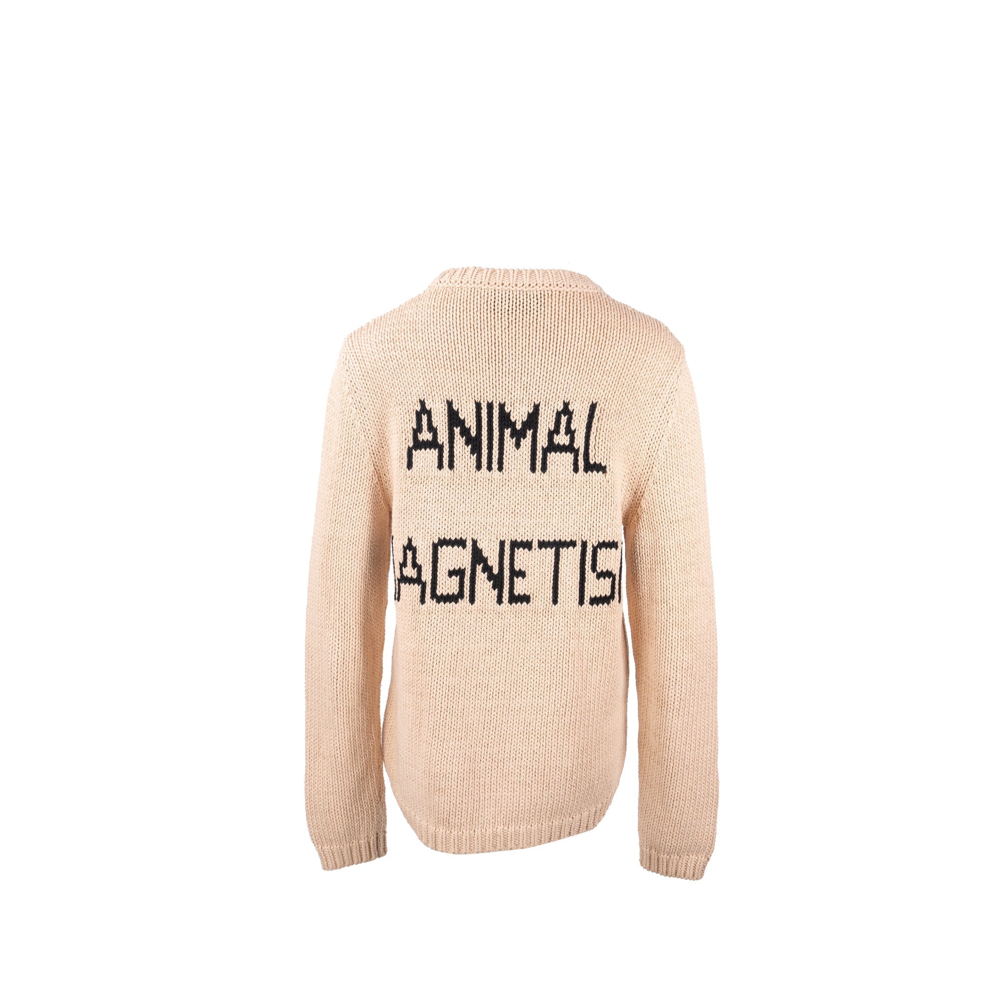 Gucci Size M Animal Magnetism Intarsia Knit Ribbed Cotton Sweater Beige