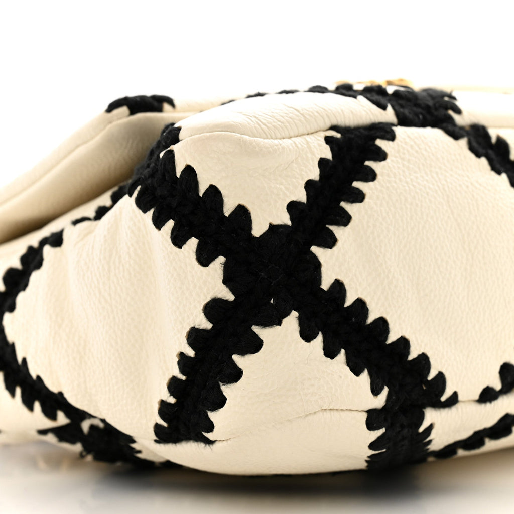 Calfskin Crochet Medium Chanel 19 Flap White Black