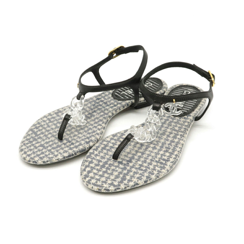 Chanel Tweed Leather Rubber Coco Mark Chain Sandals G27040