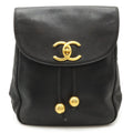 Chanel Caviar Skin Coco Ball Coco Mark Drawstring Backpack Leather Black