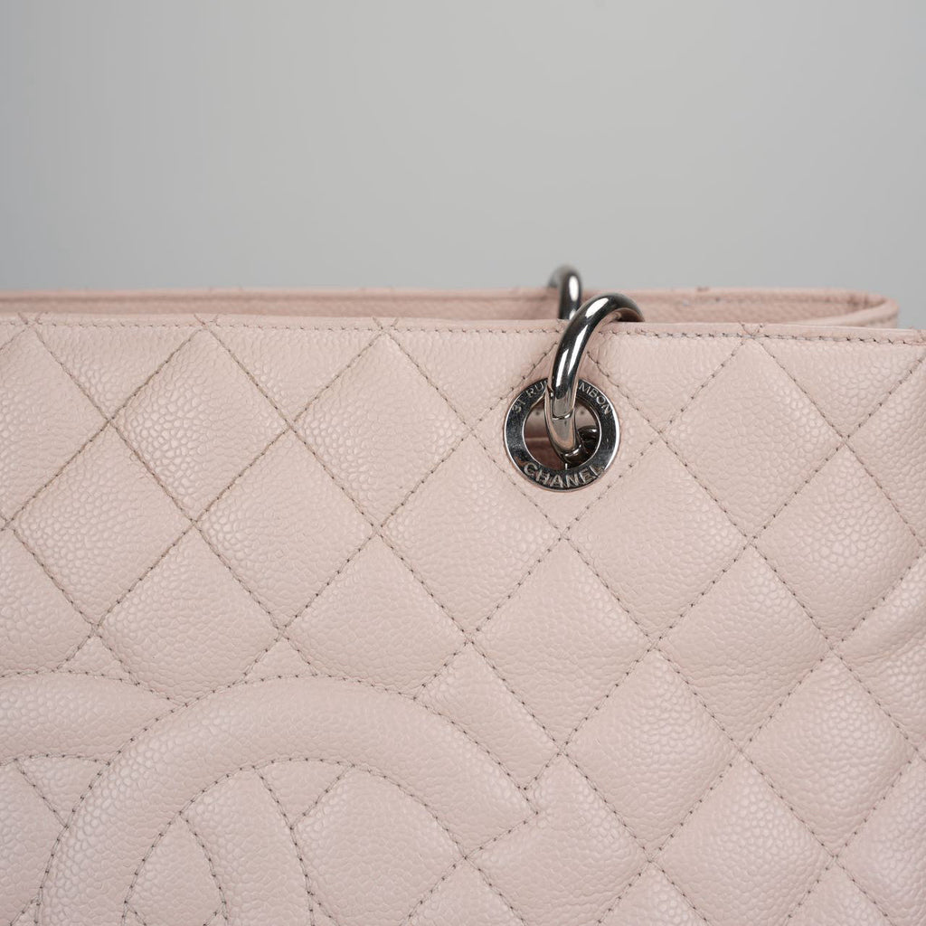 Chanel cherry blossom pink Grand Shopping Tote GST Bag in Caviar Leather with Silver Hardware