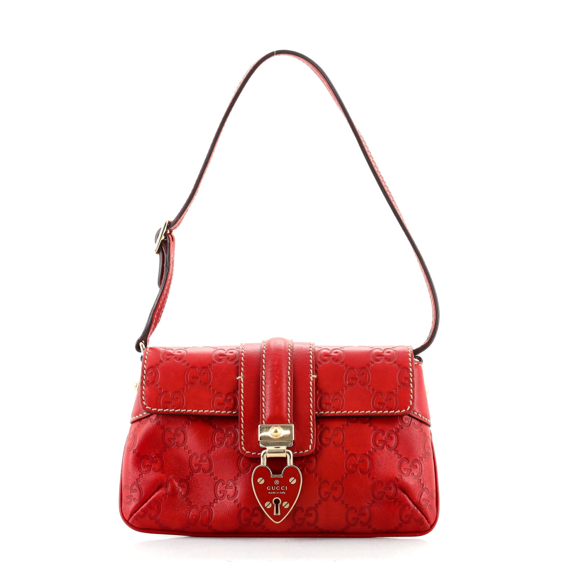 Vintage Heart Lock Flap Bag Guccissima Leather Mini