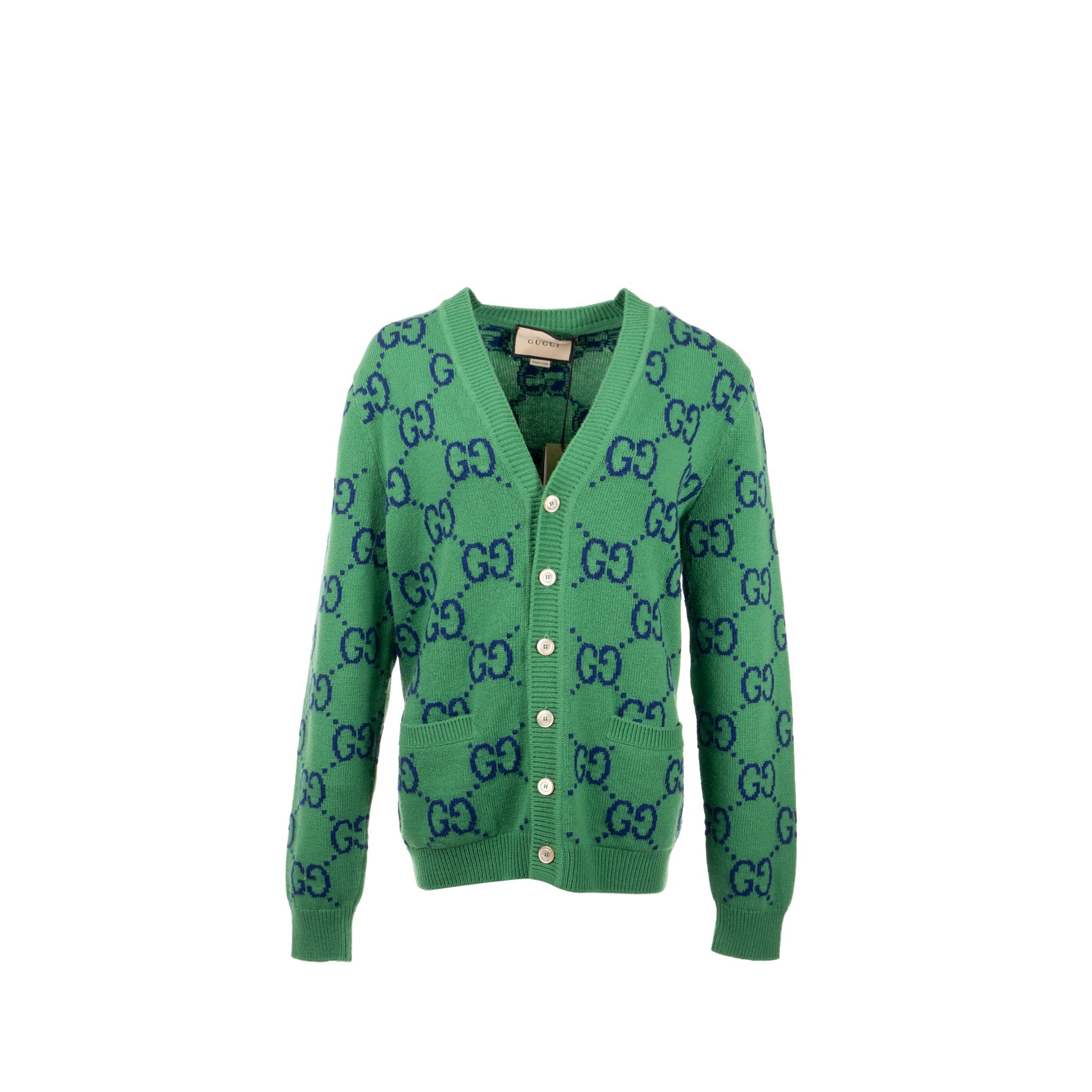 Gucci size S GG Knitted igan wool/laine Green/multicolour