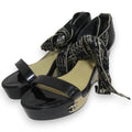 Chanel Patented Leather Platform Ribbon Ankle Strap Sandals