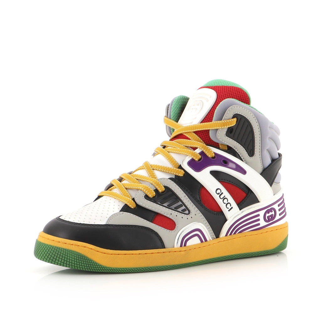 Men's Gucci Basket High-Top Sneakers Demetra with Mixed Fabrics and Rubber
