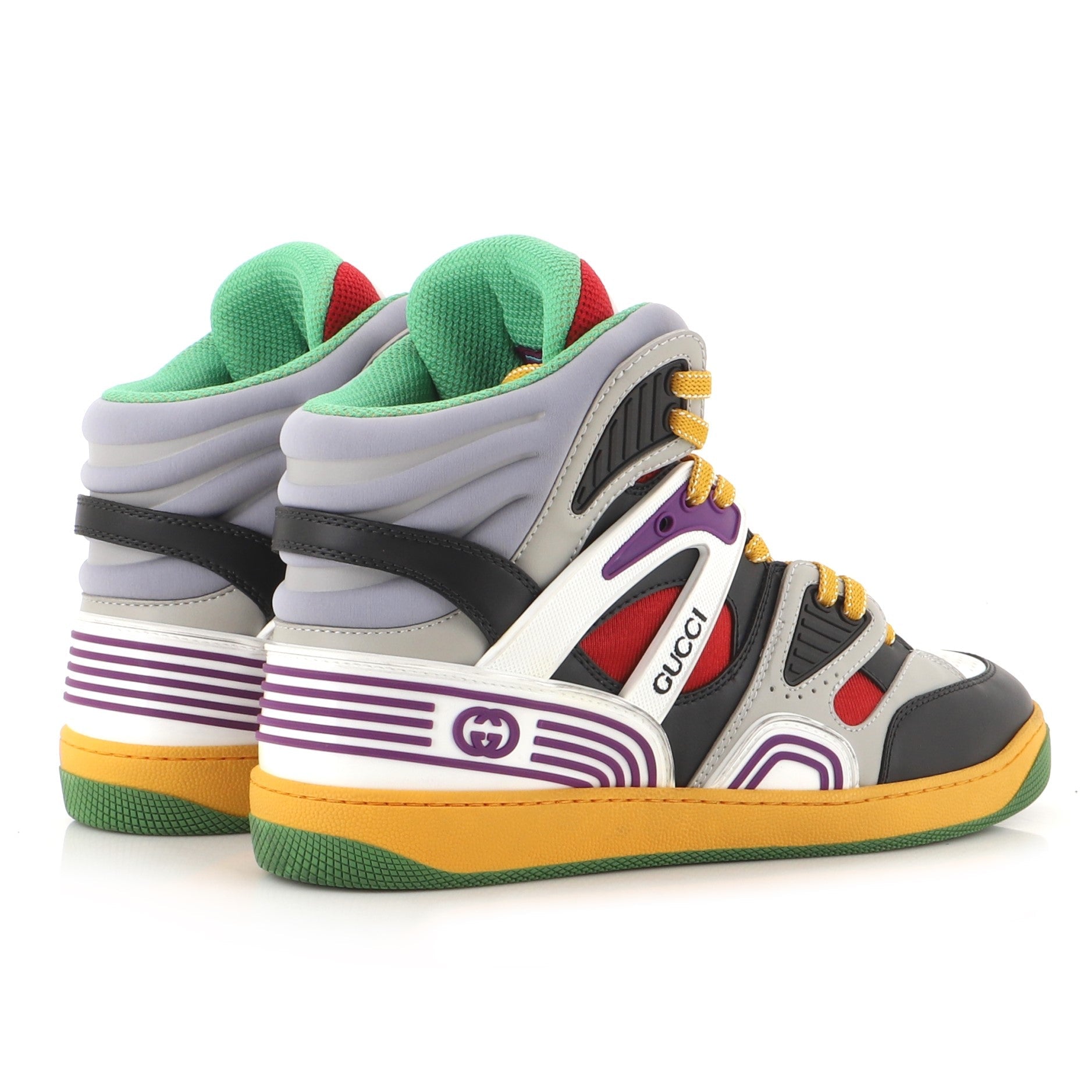 Men's Gucci Basket High-Top Sneakers Demetra with Mixed Fabrics and Rubber