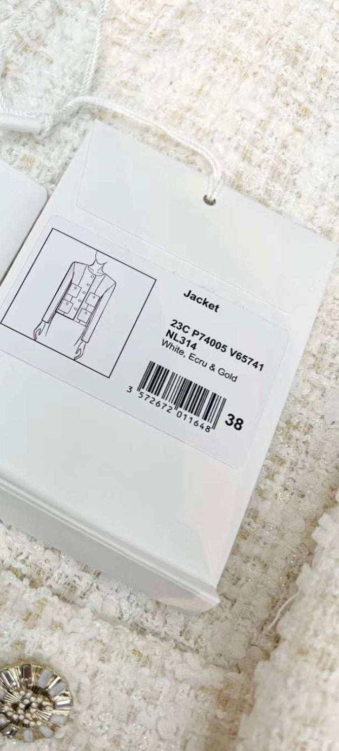 Chanel 23c white moonlight jacket size 38 brand new with tags