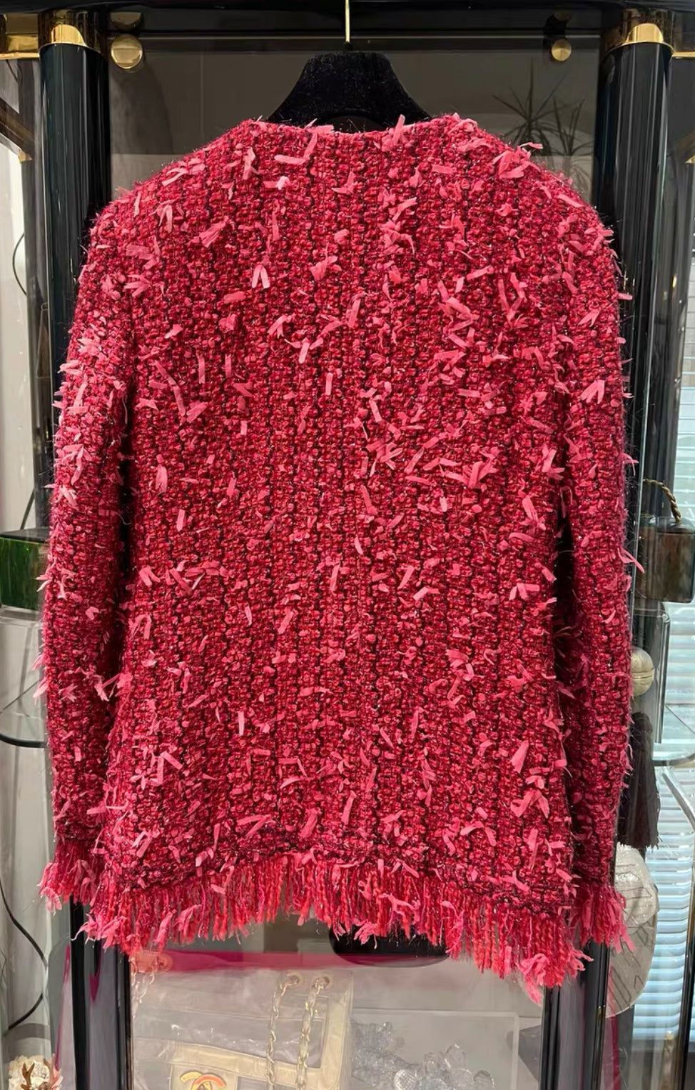 Chanel 17A Fantasy Tweed jacket Raspberry/Red/Plum size 40 brand new with tag