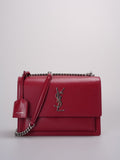 Saint Laurent Calfskin Medium Monogram Sunset shoulder bag in Rouge