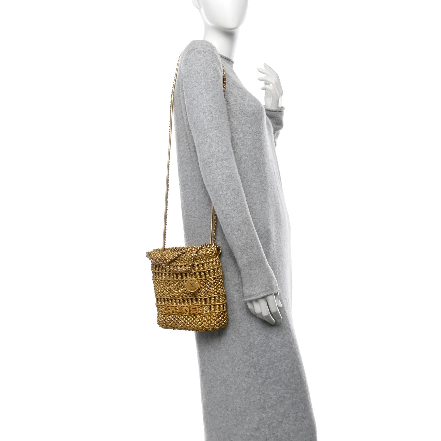 Metallic Calfskin Macrame Mini Chanel 22 Gold