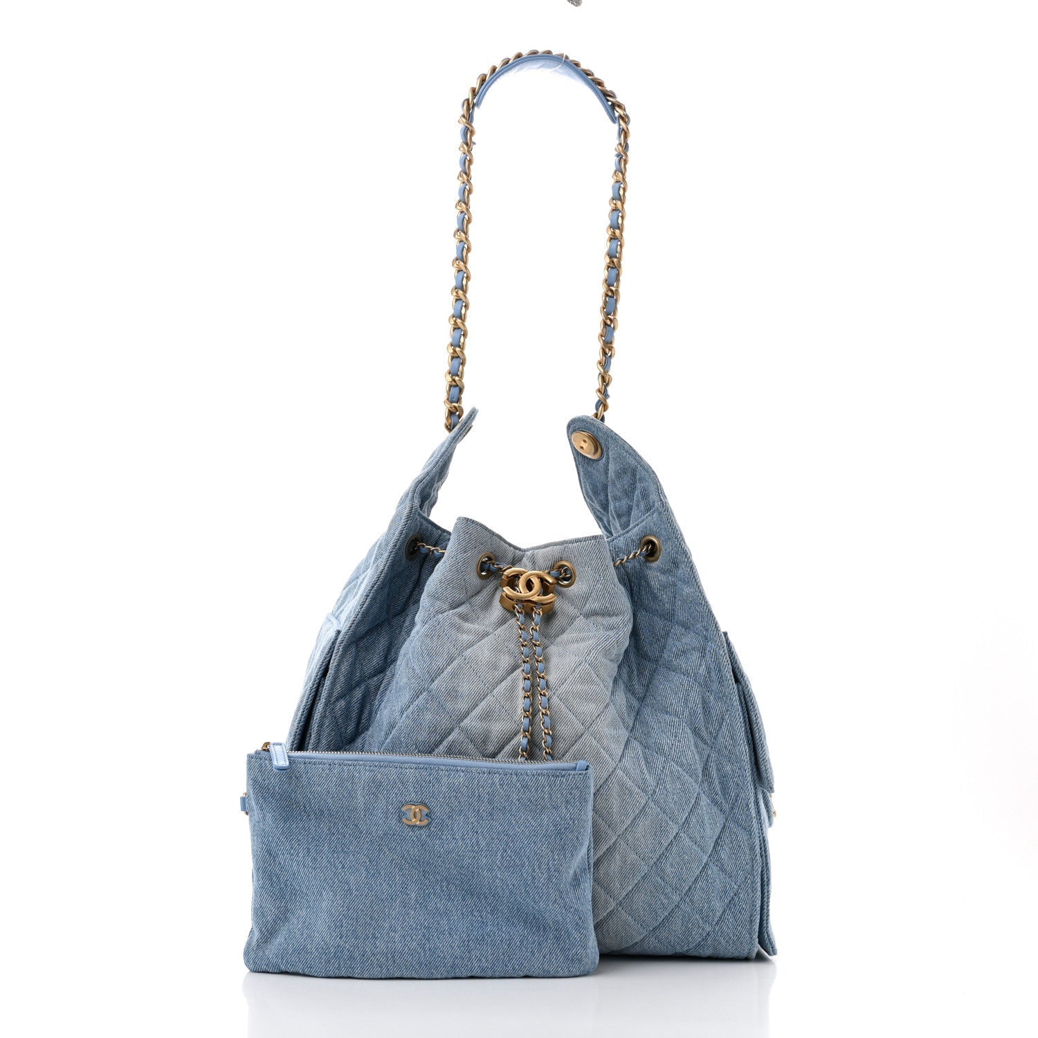 Washed Denim Quilted Medium Chanel 25 Handbag Blue