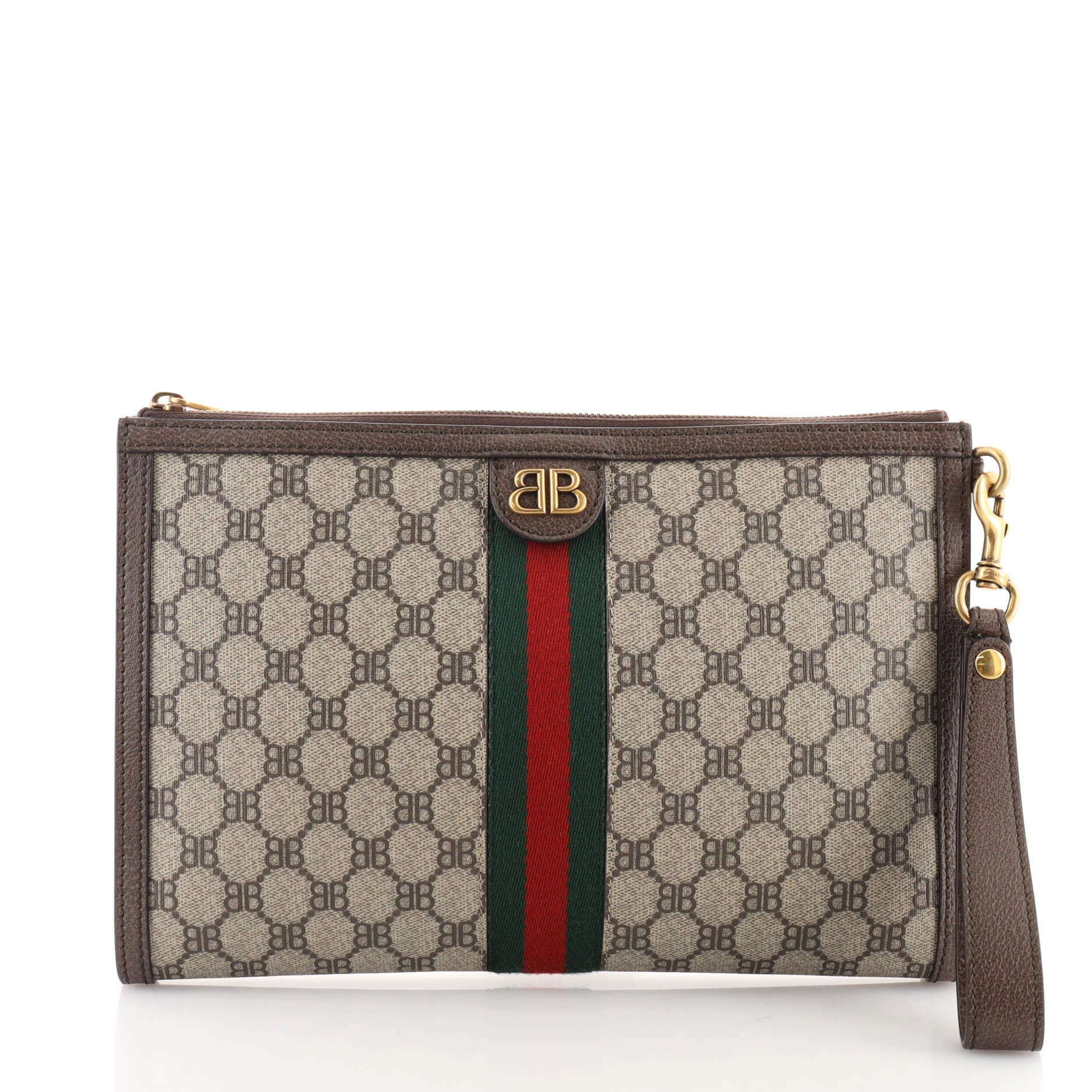 x Gucci The Hacker Project Web Wristlet Clutch BB Coated Canvas