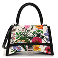 X GUCCI Canvas Boarded Plutone Calfskin Flora Logo Print Small Hourglass Top Handle Bag White Multicolor Black