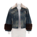 Women's Gucciffication Denim Jacket Embellished Denim with Shearling and Fur