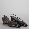 Chanel Black Brown Slingback Pumps with CC logo 35