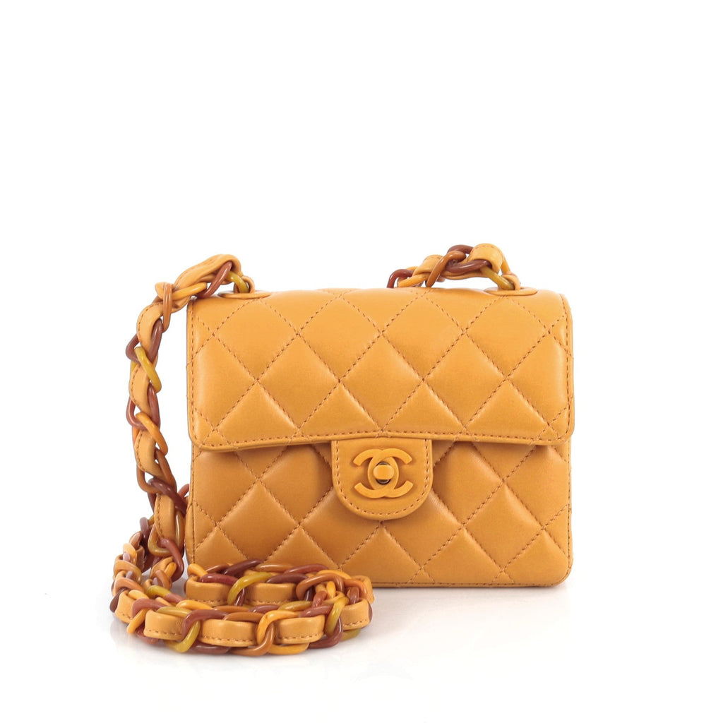 Chanel Square Resin Chain Flap Bag Quilted Lambskin Mini