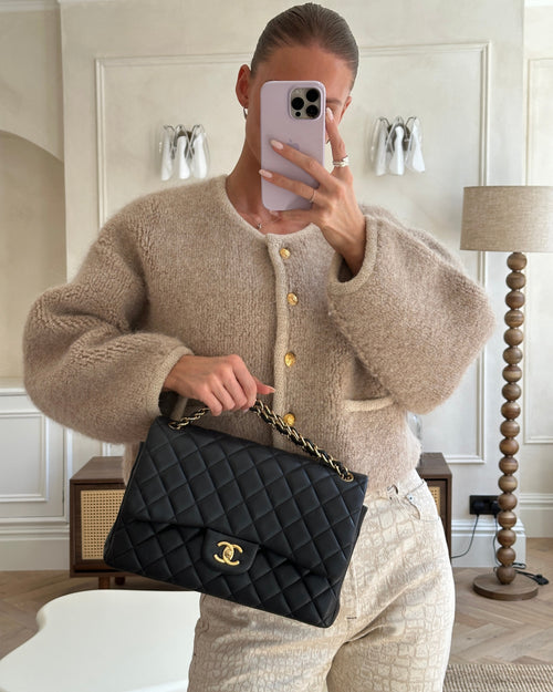 *FIRE PRICE* Chanel Black Jumbo Classic Double Flap Bag in Lambskin Leather with Gold Hardware