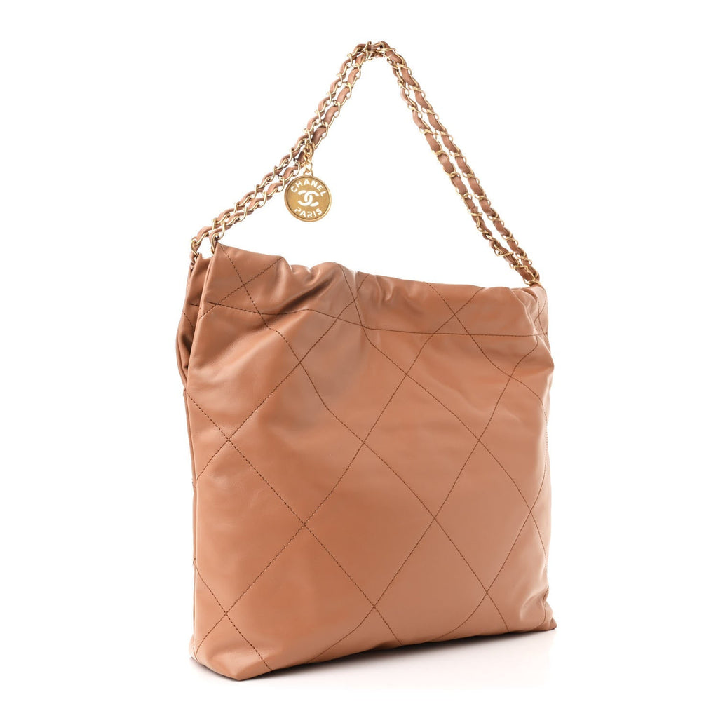 Shiny Calfskin Quilted Small Chanel 22 Beige