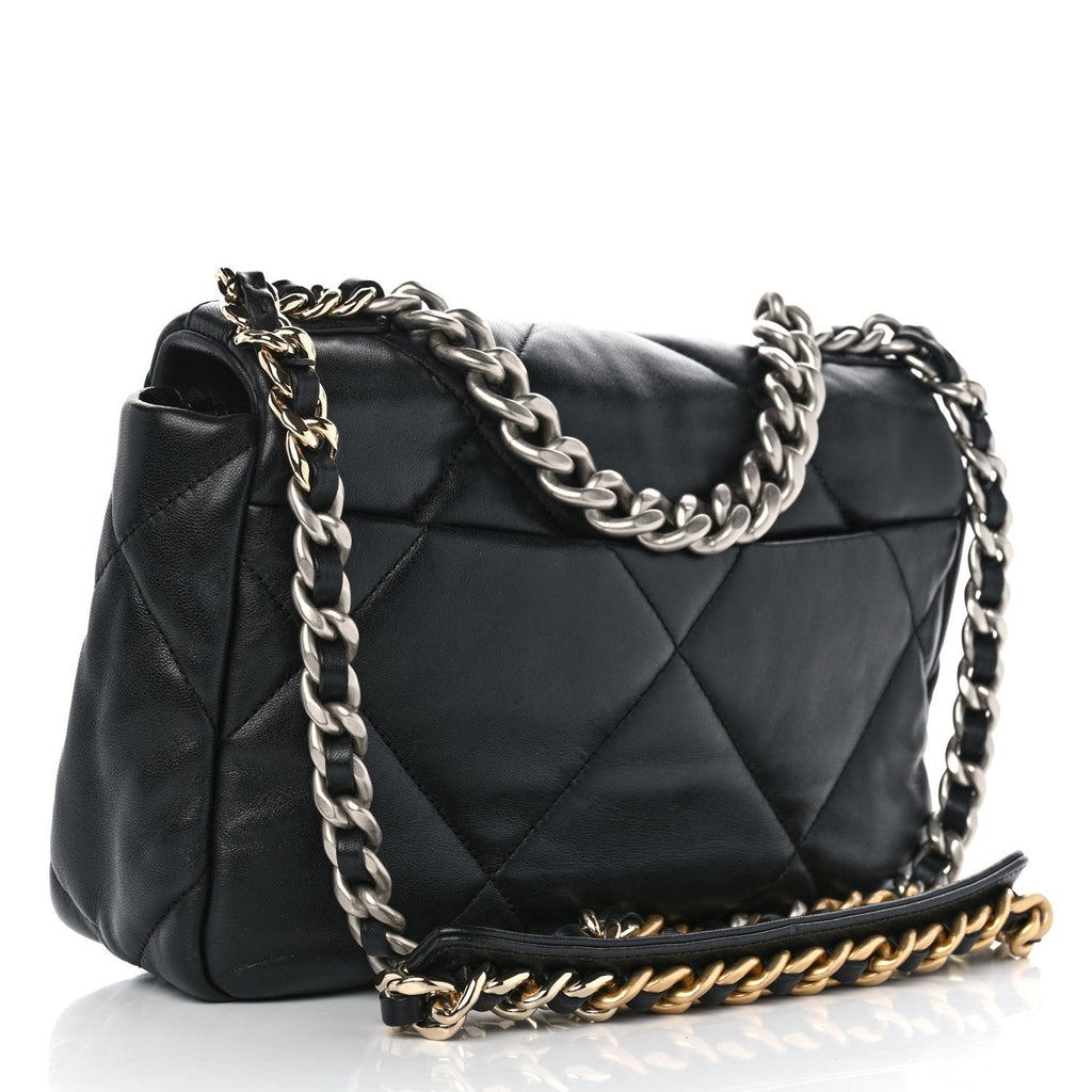 Shiny Goatskin Quilted Medium Chanel 19 Flap Black