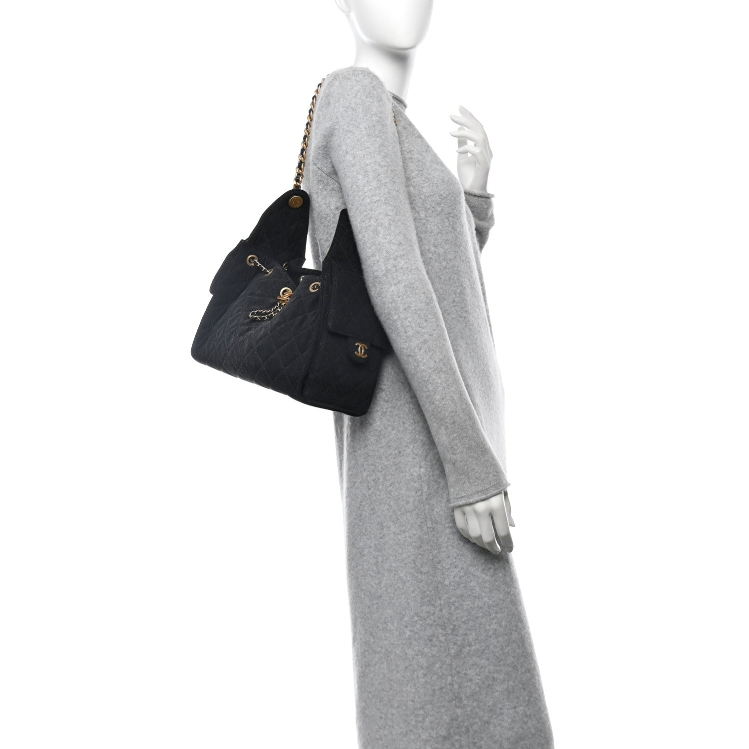 Washed Denim Quilted Small Chanel 25 Handbag Black