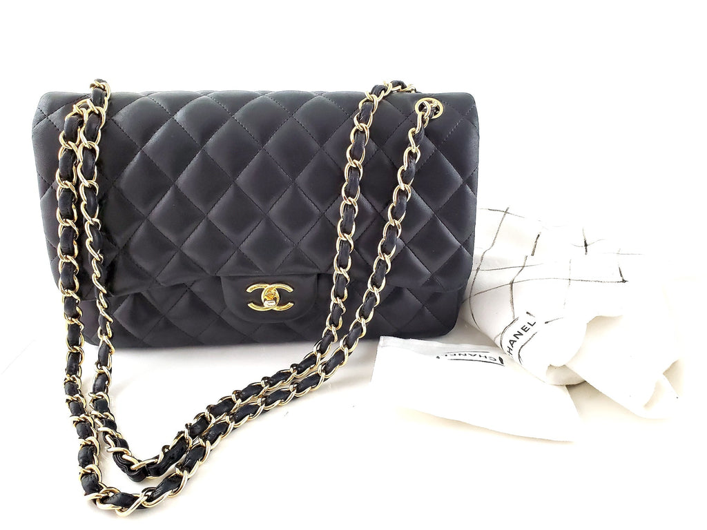 CHANEL Lambskin Quilted Gold Hardware Jumbo Classic Double Flap Bag