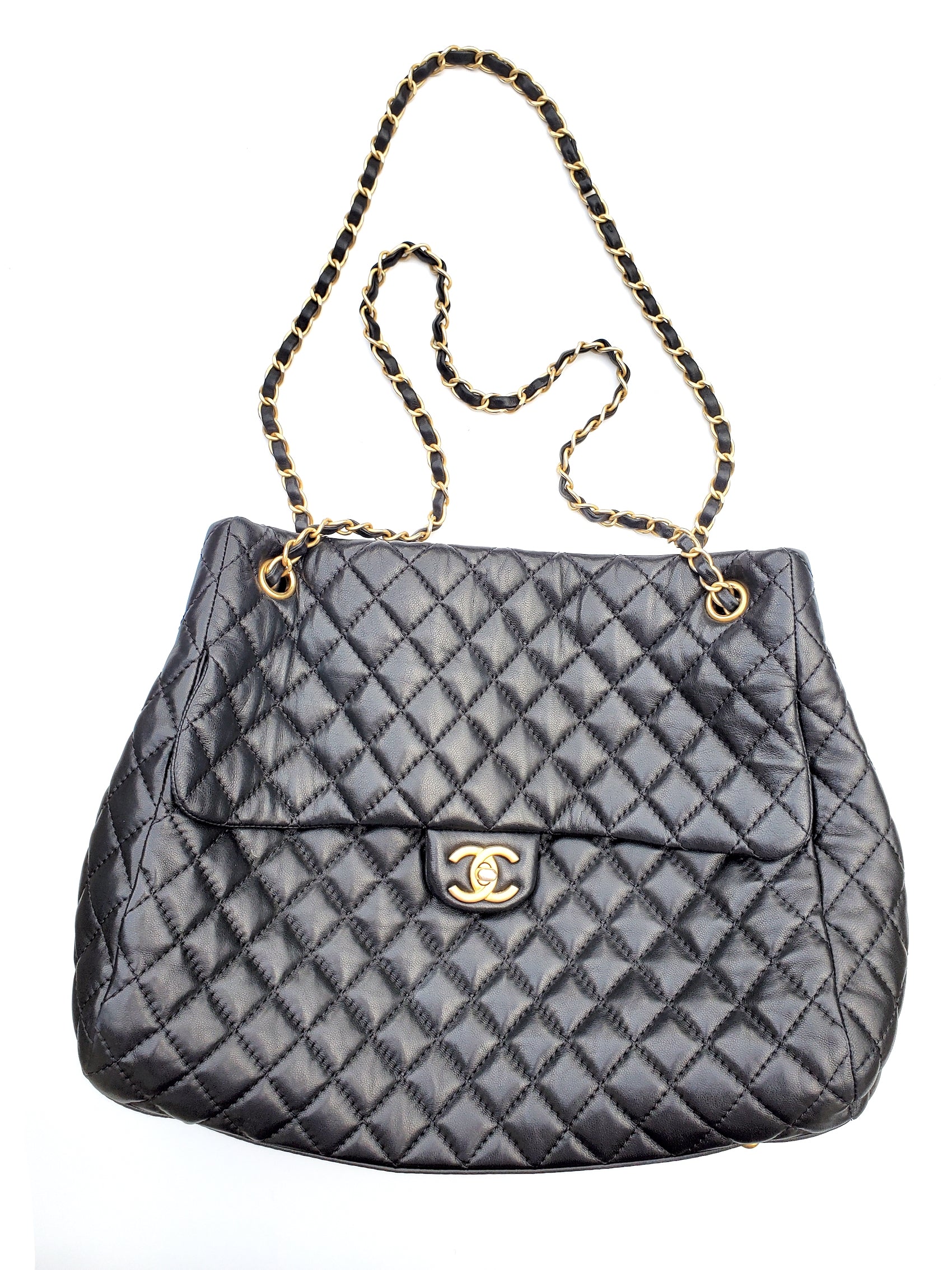 CHANEL Black Large Fluffy CC Shopping Leather Tote Bag