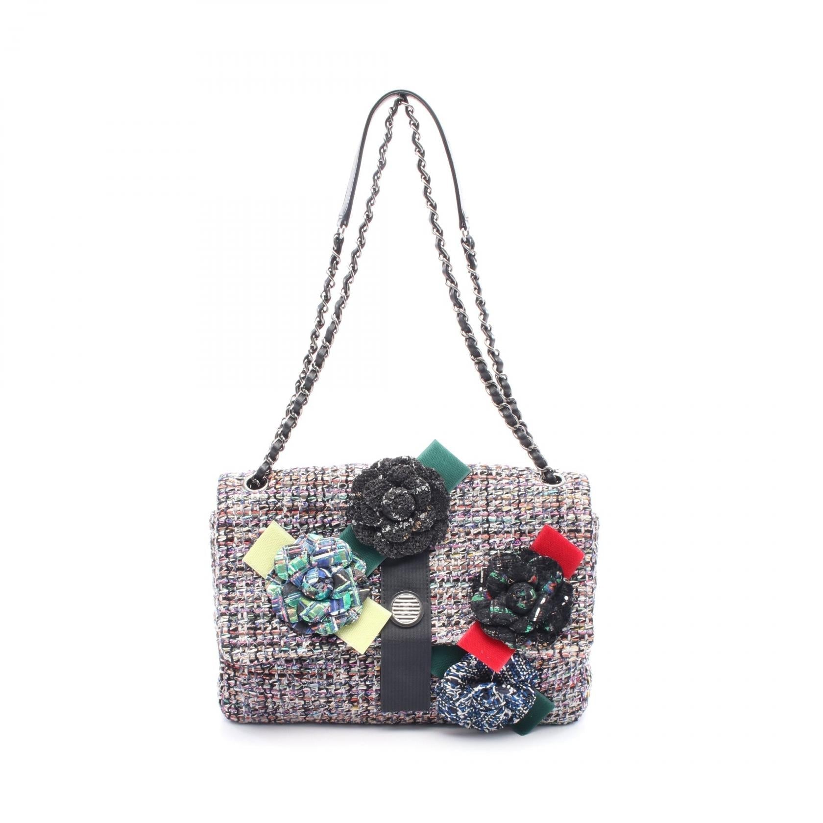 Chanel Camellia Fabric Leather Shoulder Bag