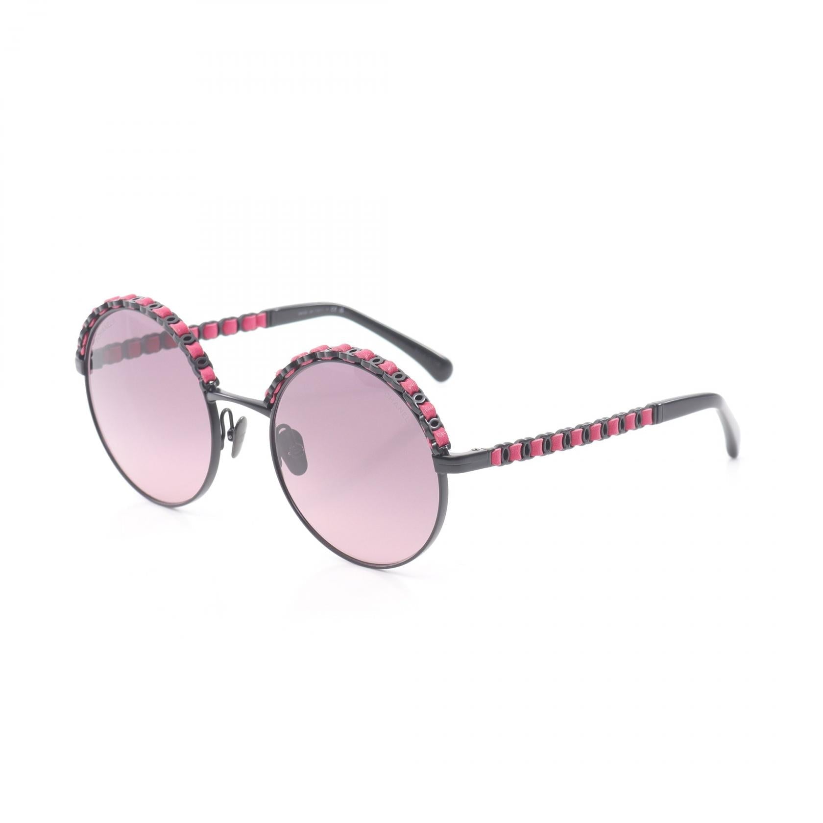 Chanel Coco Mark Leather Metal Sunglasses