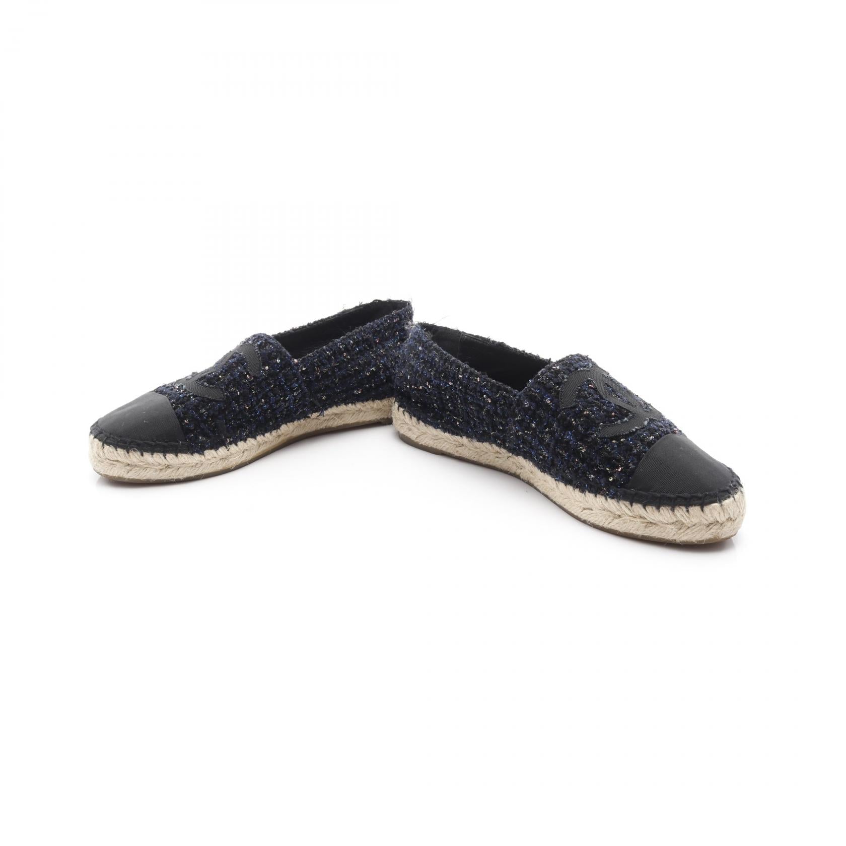 Chanel Coco Mark Fabric Slip-on Shoes