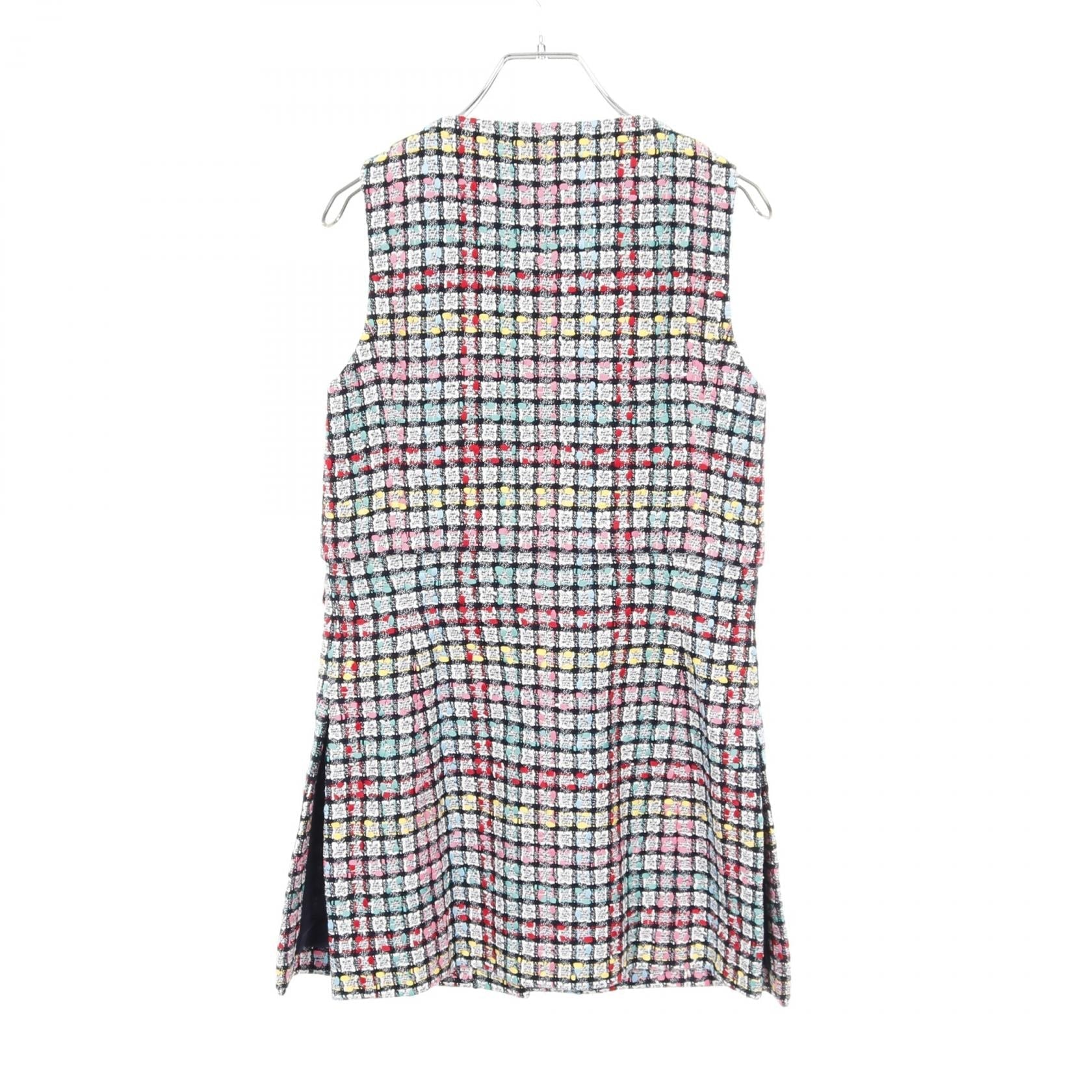 Chanel Coco Mark Button Tweed Cotton Nylon Long Gilet