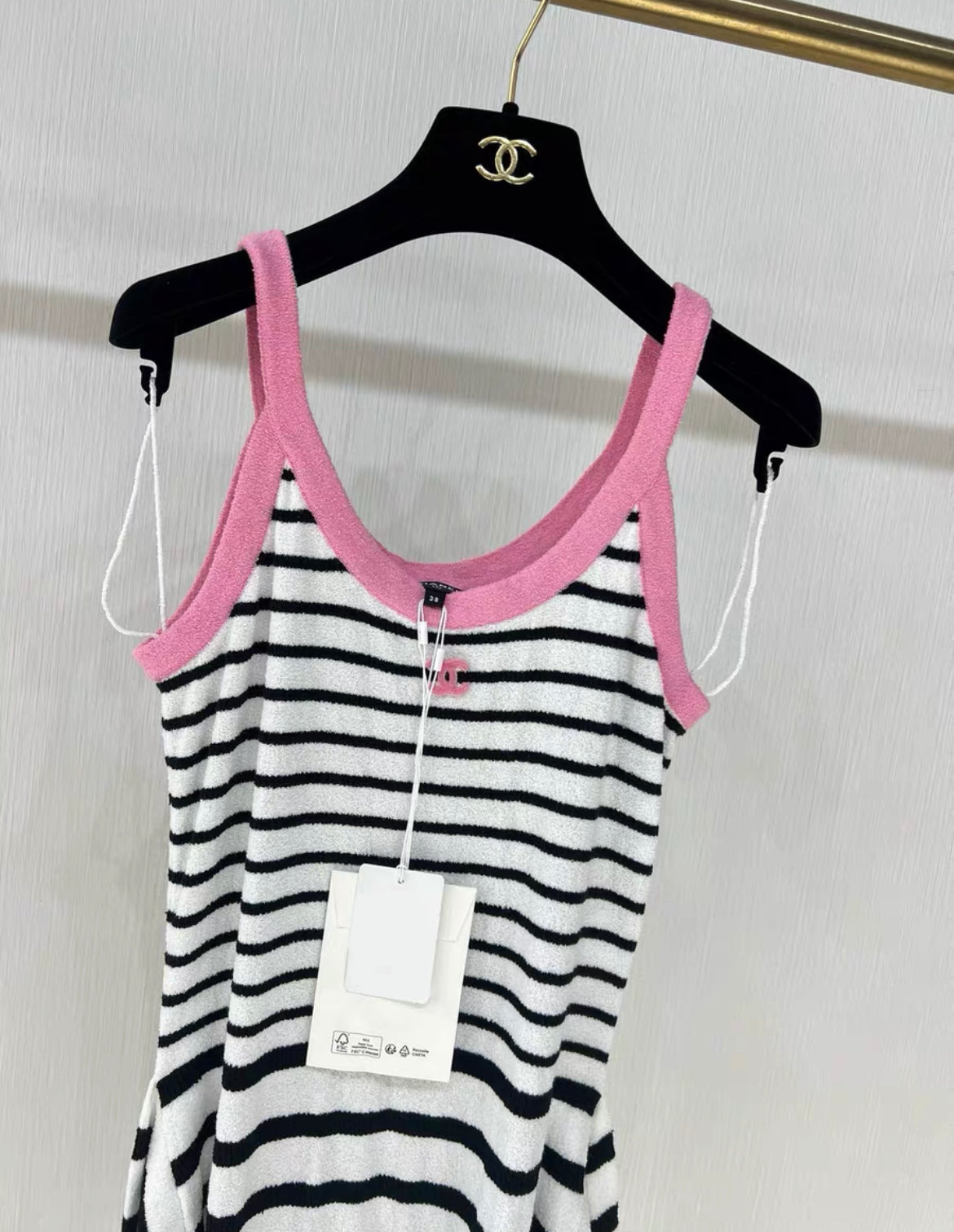 Chanel 24S striped terry fabric double C logo pink dress Brand new with tag size 38
