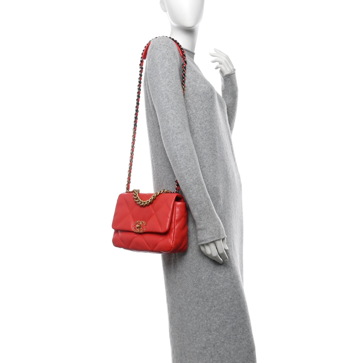 Lambskin Quilted Medium Chanel 19 Flap Red
